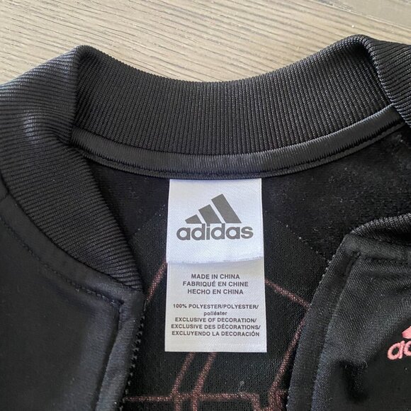Baby Girls 18m Black & Pink Adidas Tricoat‎ 3 Striped Track Jacket Zip Up - Picture 2 of 4
